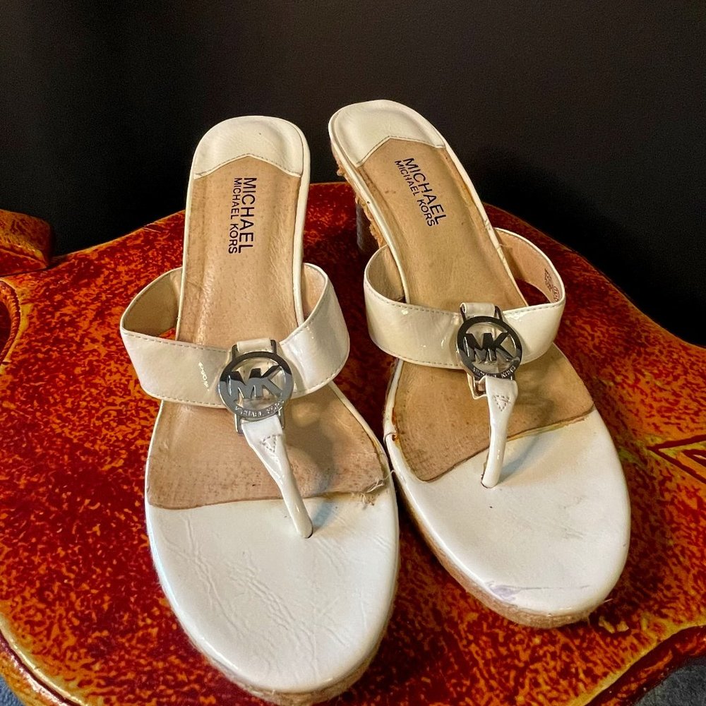 Michael Kors White Wedge Sandals Size 10